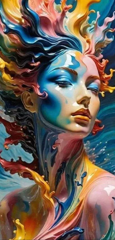 Colorful abstract female portrait with vibrant brushstrokes