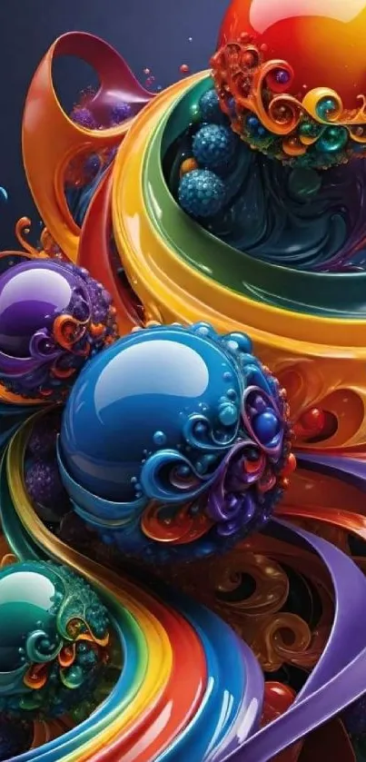 Vibrant abstract wallpaper with colorful swirling designs.