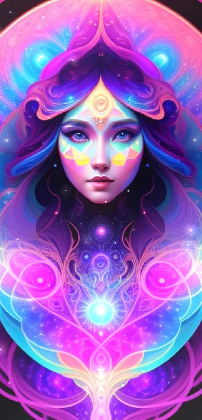 Colorful abstract art wallpaper with a mystical face.