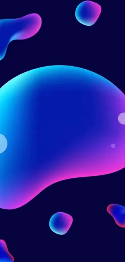 Vibrant abstract wallpaper with blue and pink blobs.