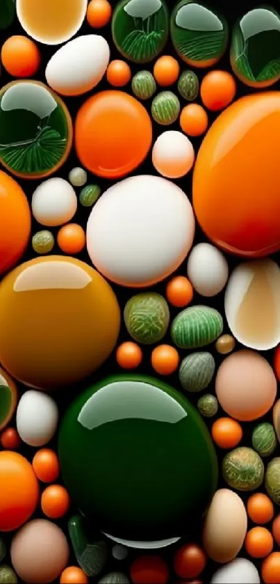 Colorful abstract mobile wallpaper with bubbles in green, orange, and white.