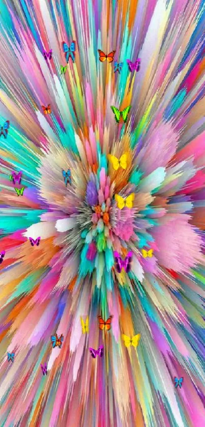 Vibrant abstract burst with colorful spikes.