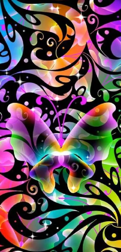 Colorful abstract butterfly wallpaper with swirls and vibrant hues.