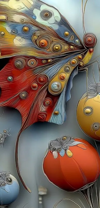 Abstract butterfly art with colorful designs.