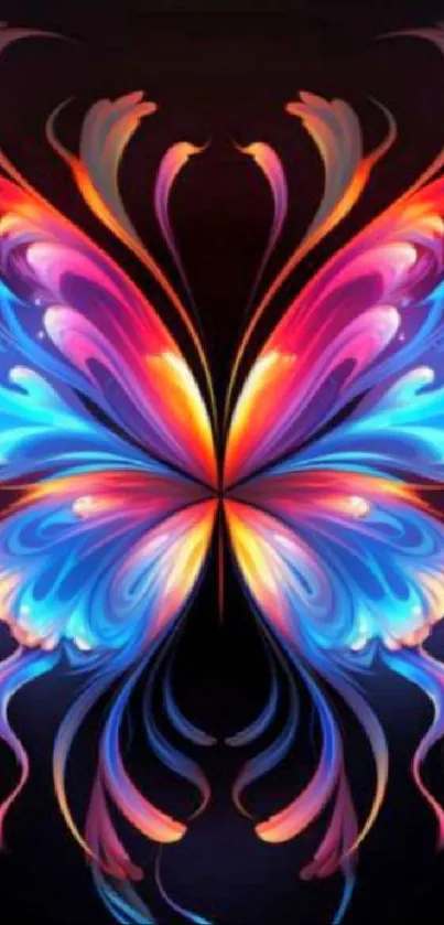 Abstract vibrant butterfly wallpaper with neon colors.