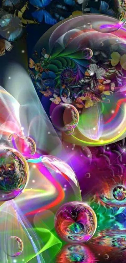 Colorful abstract butterfly art with vibrant bubbles.