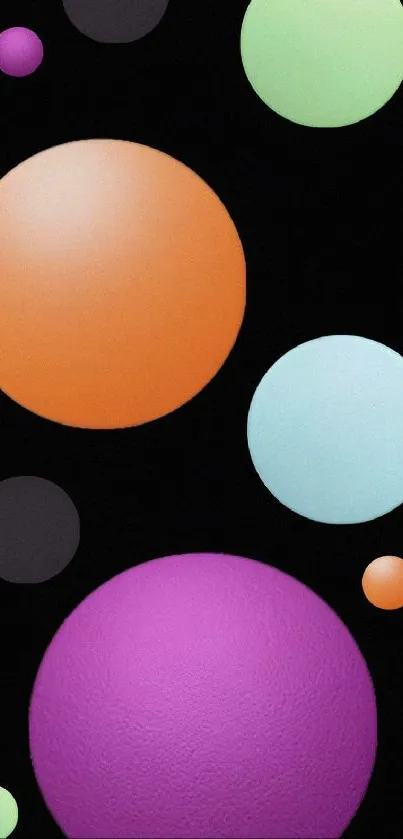 Colorful abstract circle pattern on a black background for mobile wallpaper.