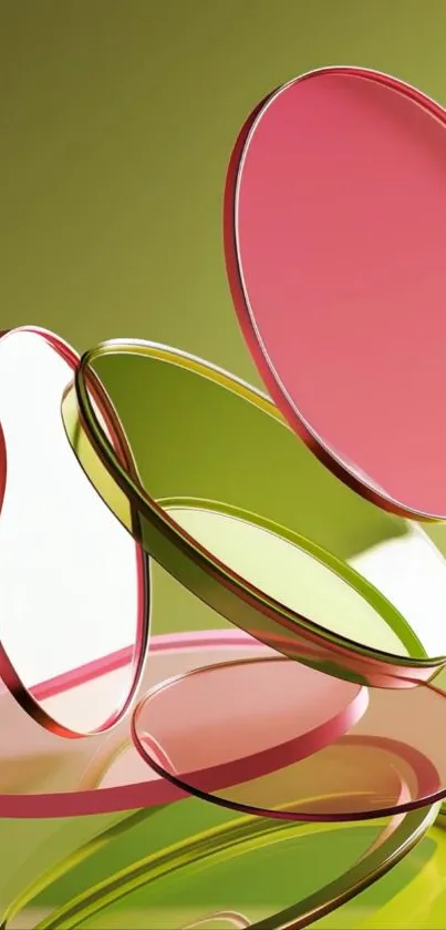 Vibrant abstract circles in green and pink on a mobile wallpaper.