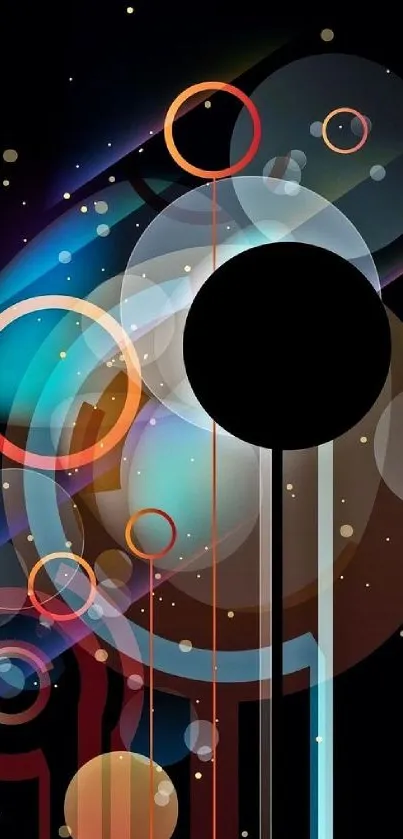 Vibrant abstract circles mobile wallpaper with a dark background.