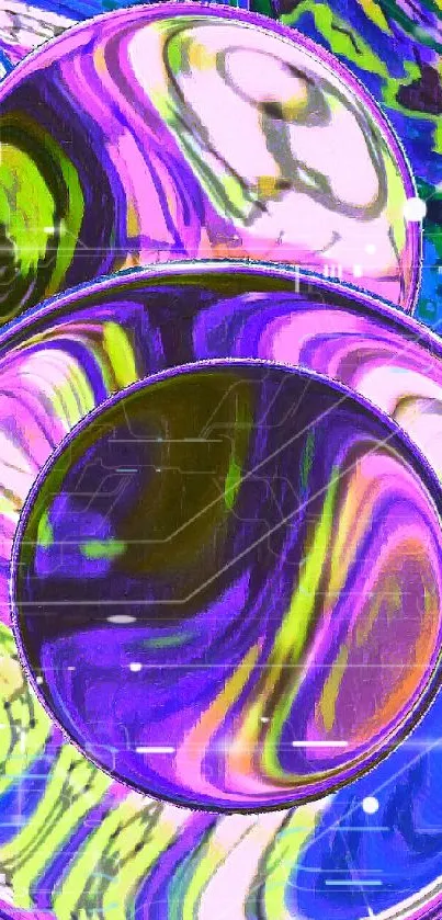 Colorful abstract circles with purple, green, and blue swirls