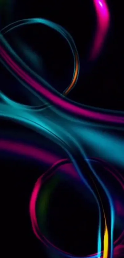 Colorful abstract circles with neon swirls on a dark background.