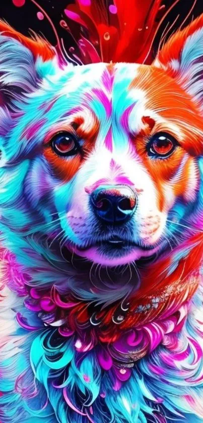 Colorful abstract dog art for mobile wallpaper with vibrant hues.