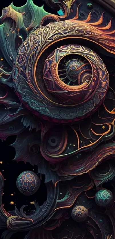 Abstract dragon-themed wallpaper with vibrant swirling colors.