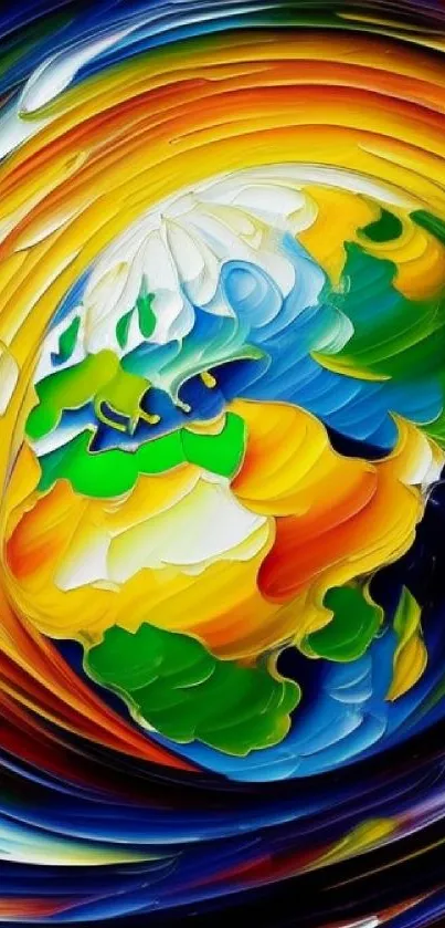 Vibrant abstract artwork featuring Earth in swirling colors.