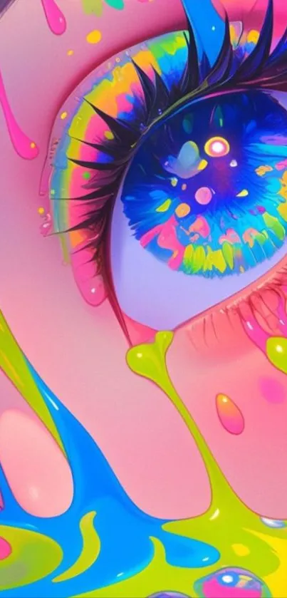 Colorful abstract eye with neon splashes.