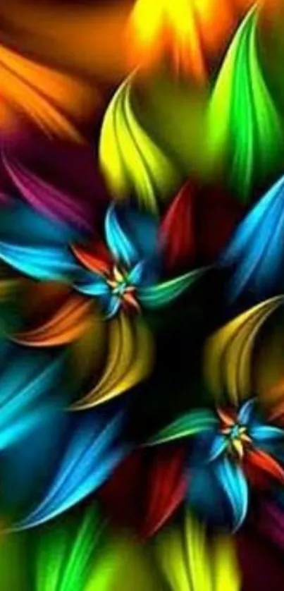 Vibrant abstract floral wallpaper with multicolored petals.