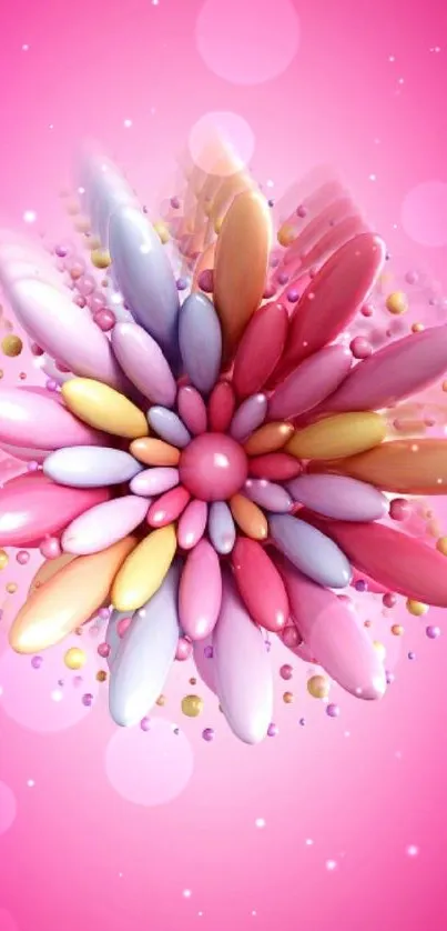 Colorful abstract floral design on a pink background mobile wallpaper.