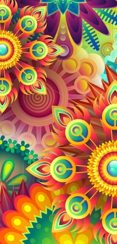 Vibrant abstract floral wallpaper design.