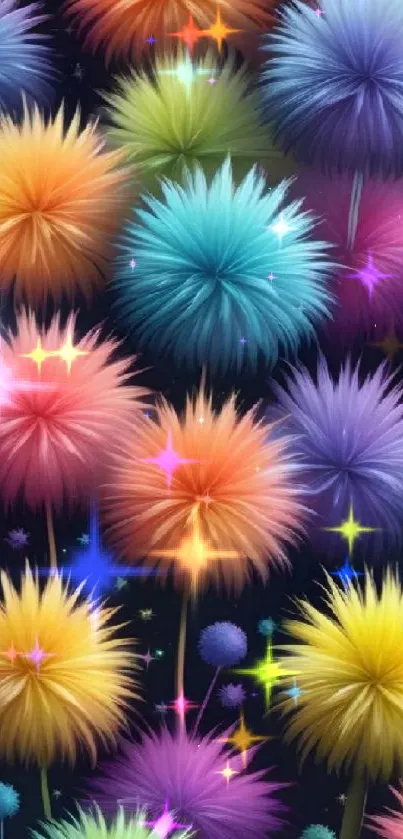 Colorful abstract flowers illustration wallpaper for mobile phones.