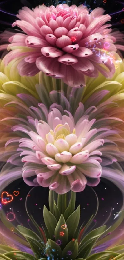 Abstract floral art with pink and green hues creating a vibrant and elegant design.