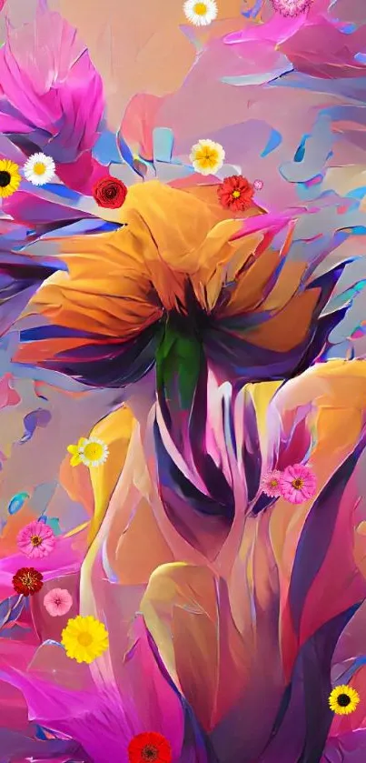 Vibrant abstract flower wallpaper with colorful petals and artistic design.