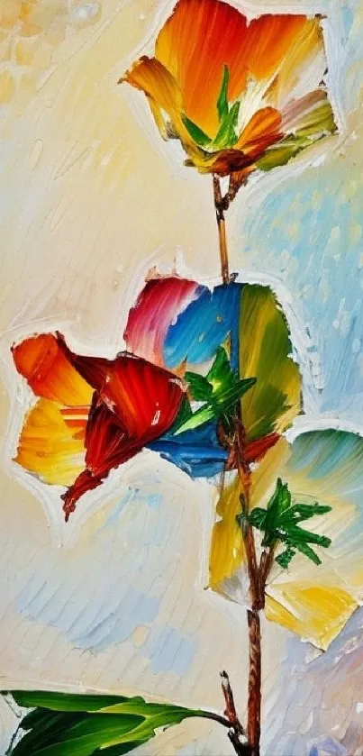 Abstract colorful flower painting art with vivid colors for mobile wallpaper.