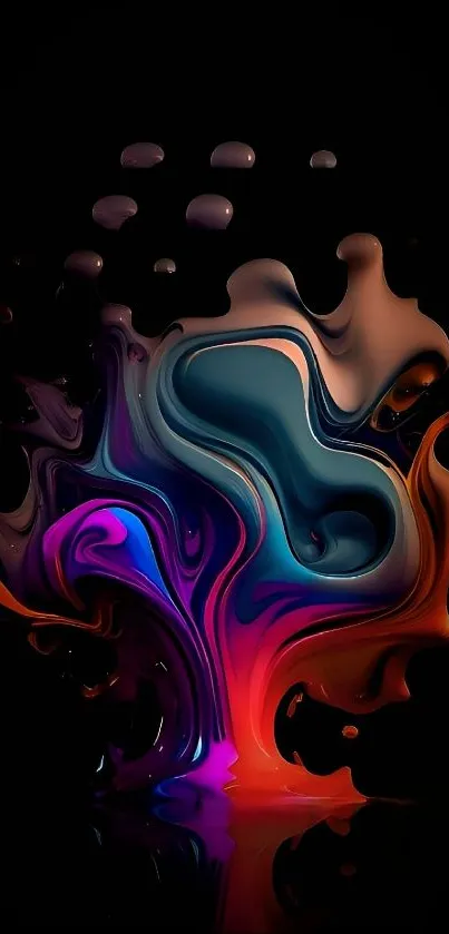 Colorful abstract fluid art on black background wallpaper.