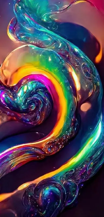 Colorful abstract fluid art wallpaper with rainbow swirls.