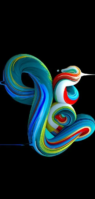 Colorful abstract fluid design on black background for mobile wallpaper.