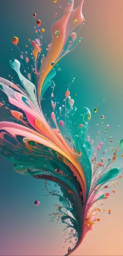 Vibrant abstract fluid art wallpaper with colorful sweeping design.