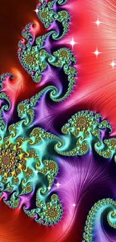 Vibrant abstract fractal art with colorful swirling patterns in rich hues.