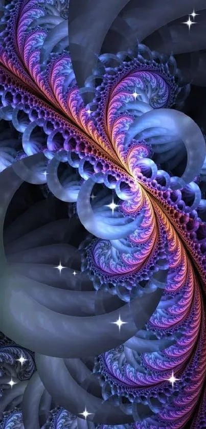 Abstract purple and blue fractal art wallpaper for mobile screen.