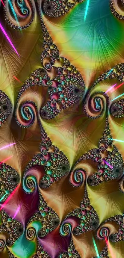 Vibrant abstract fractal mobile wallpaper with colorful swirls and patterns.