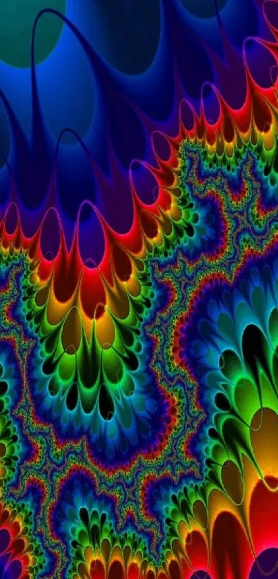 Colorful fractal mobile wallpaper with abstract patterns of blue, green, and red.