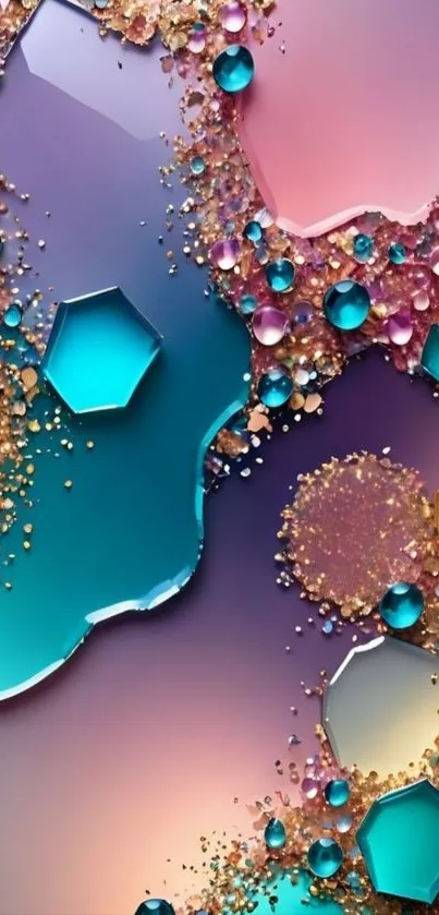 Abstract wallpaper with colorful gemstones and vibrant patterns.