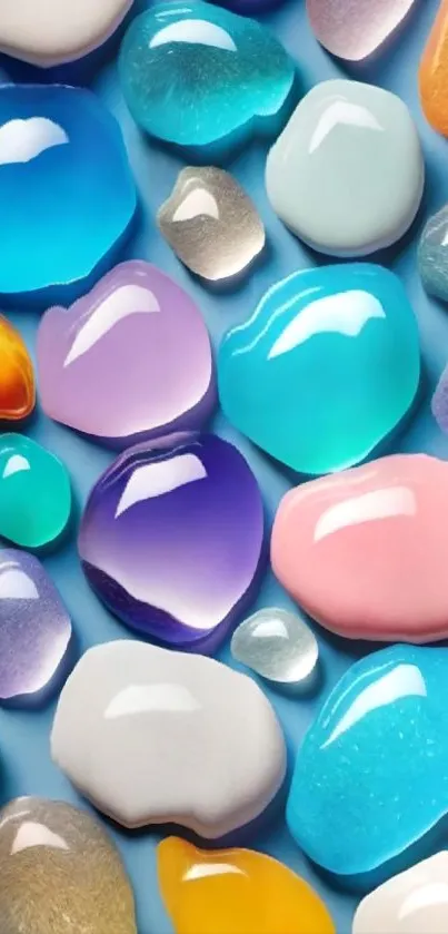 Colorful abstract gemstones with a blue background.