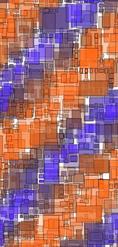Abstract geometric wallpaper in orange and purple hues with interlocking shapes.