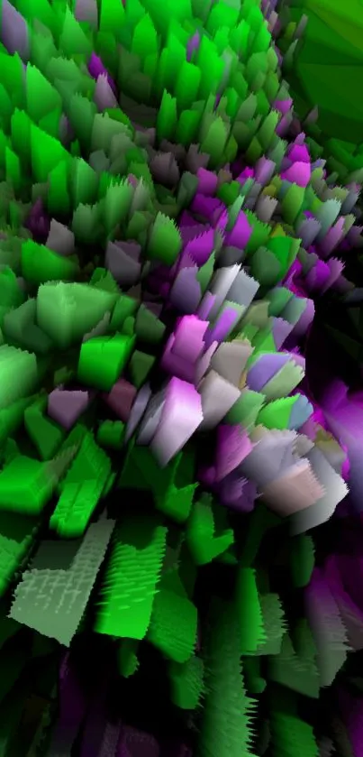 Vibrant green and purple abstract geometric wallpaper.