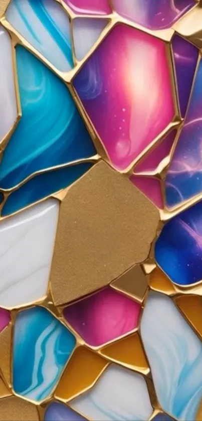 Colorful abstract geometric wallpaper with gold and vibrant hues.