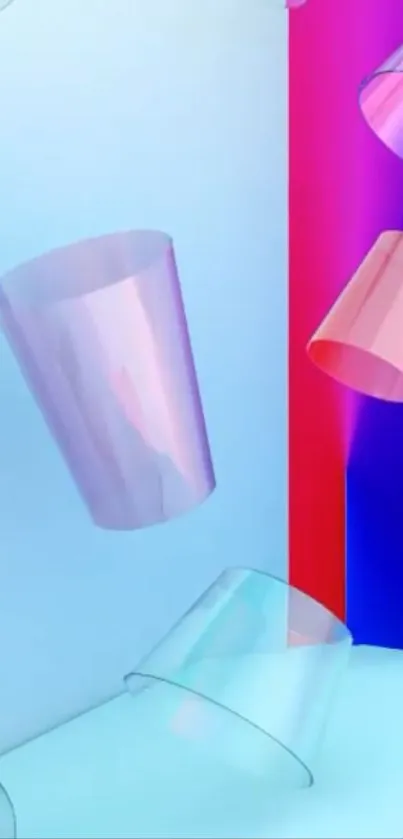 Abstract glass shapes with colorful gradient background.