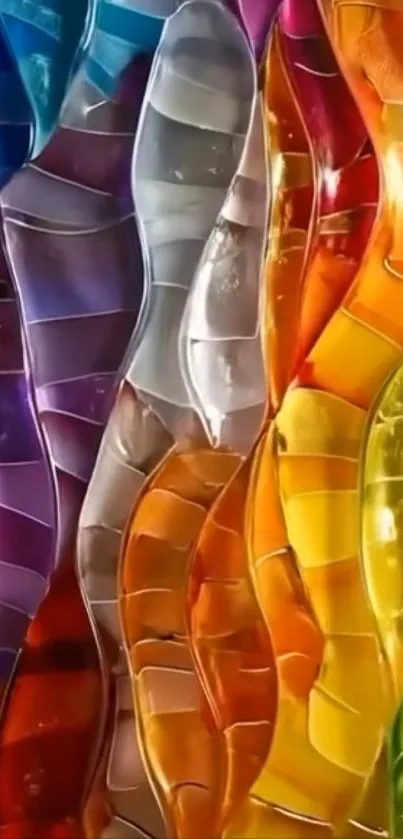 Colorful abstract glass wave wallpaper with vibrant hues.