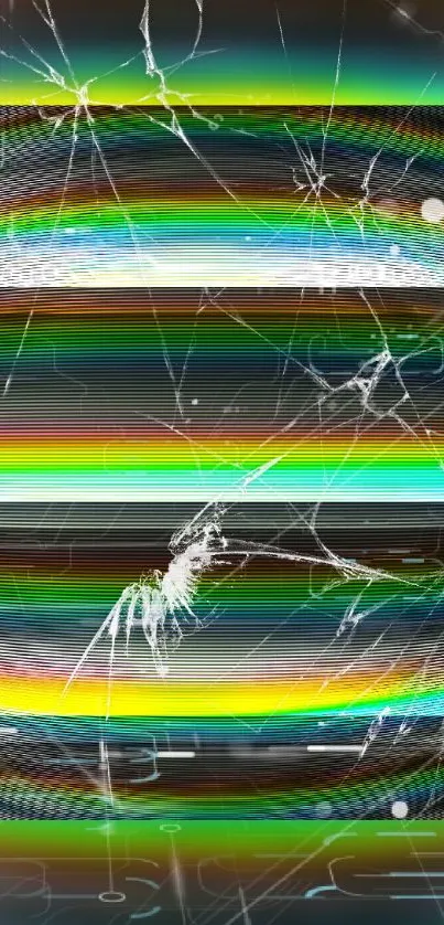 Colorful glitch art wallpaper with cracked screen effect for mobile phone.