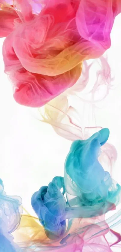 Colorful abstract ink swirls on white background.