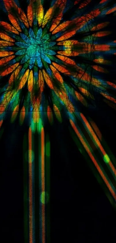 Vibrant abstract light burst on a dark background.