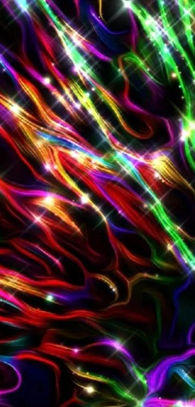 Vibrant colorful abstract light waves wallpaper.