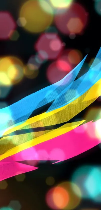 Abstract colorful stripes on black background wallpaper.