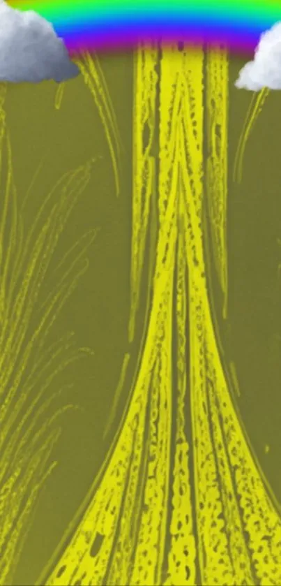 Abstract yellow wallpaper with rainbow and clouds