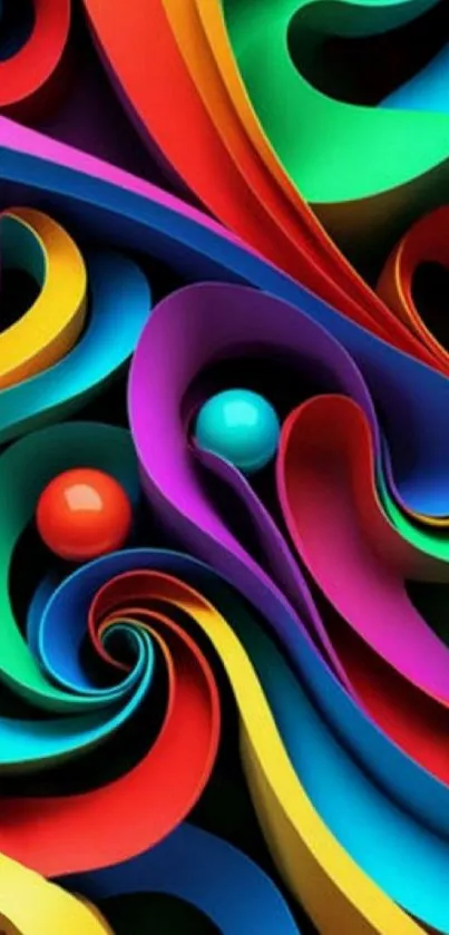 Vibrant 3D abstract wallpaper with swirling colors.