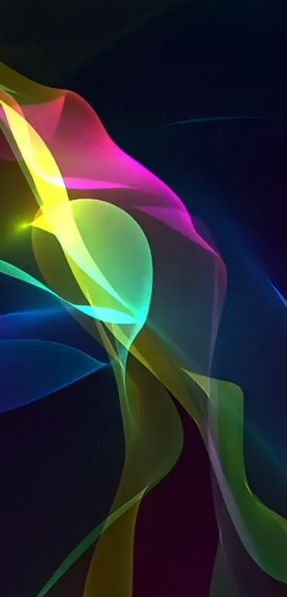 Vibrant abstract wallpaper with flowing neon colors on a dark background.