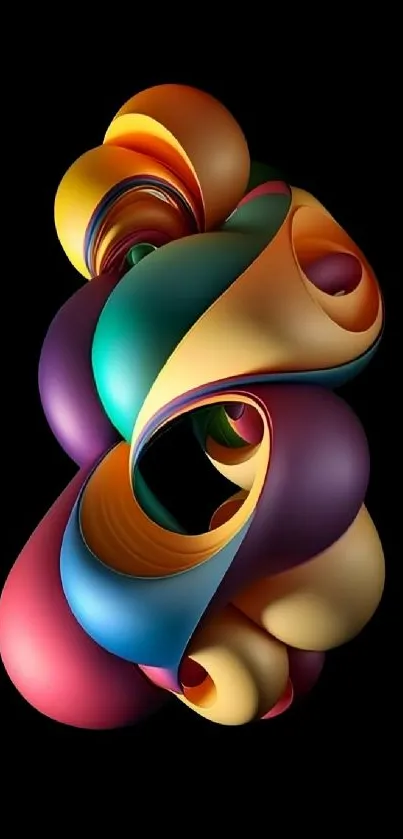 Colorful abstract shapes on dark background.